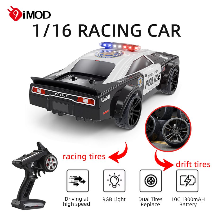 9IMOD 1:16 RC Car 35KM/H High Speed Vehicle RGB Light Dual Replace Tires Racing Drift Car SG-1614 Remote Control Muscle Police Car