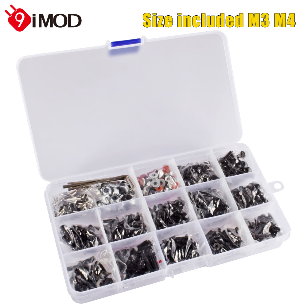 9IMOD Screw Box Set 520PCS M3/M4 Metal Screws with R-Clips for TRX4 D90 SCX10 1/8 1/10 RC Car