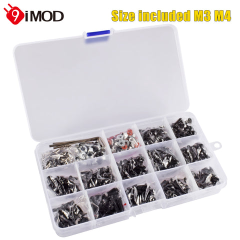 9IMOD Screw Box Set 520PCS M3/M4 Metal Screws with R-Clips for TRX4 D90 SCX10 1/8 1/10 RC Car