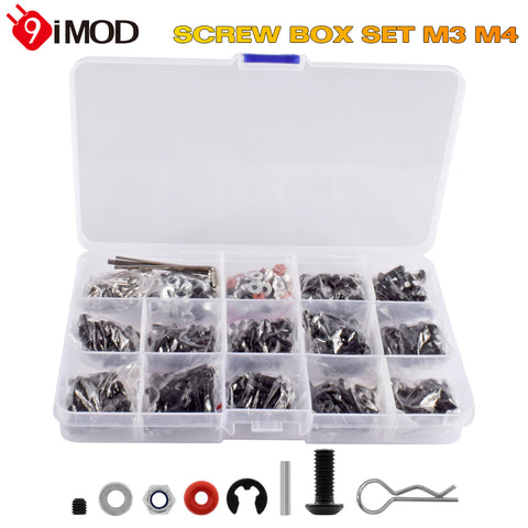 9IMOD Screw Box Set 520PCS M3/M4 Metal Screws with R-Clips for TRX4 D90 SCX10 1/8 1/10 RC Car