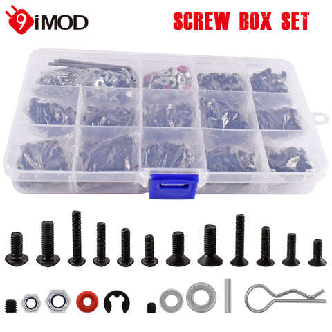9IMOD Screw Box Set 520PCS M3/M4 Metal Screws with R-Clips for TRX4 D90 SCX10 1/8 1/10 RC Car