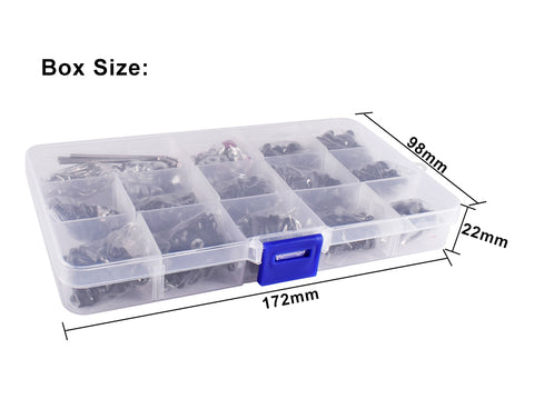 9IMOD Screw Box Set 520PCS M3/M4 Metal Screws with R-Clips for TRX4 D90 SCX10 1/8 1/10 RC Car