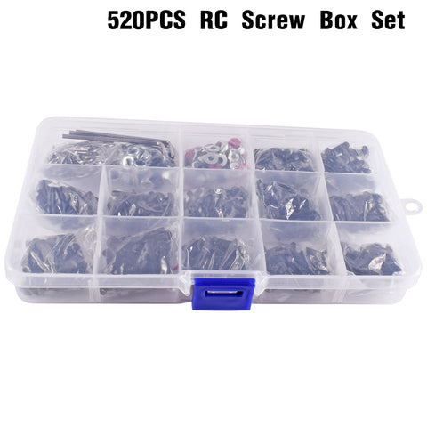 9IMOD Screw Box Set 520PCS M3/M4 Metal Screws with R-Clips for TRX4 D90 SCX10 1/8 1/10 RC Car