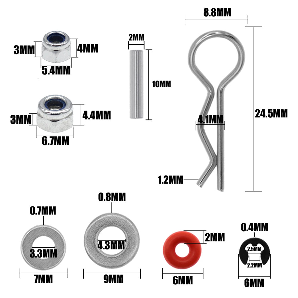 9IMOD Screw Box Set 520PCS M3/M4 Metal Screws with R-Clips for TRX4 D90 SCX10 1/8 1/10 RC Car