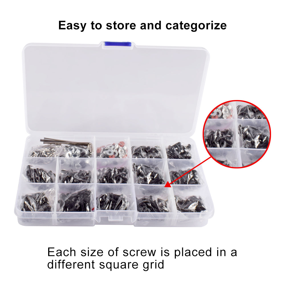 9IMOD Screw Box Set 520PCS M3/M4 Metal Screws with R-Clips for TRX4 D90 SCX10 1/8 1/10 RC Car