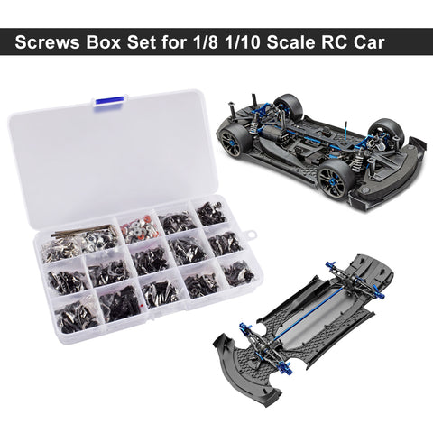 9IMOD Screw Box Set 520PCS M3/M4 Metal Screws with R-Clips for TRX4 D90 SCX10 1/8 1/10 RC Car