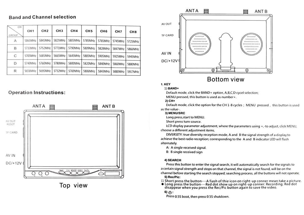 9IMOD LCD5802D FPV Monitor with DVR 5.8G 40CH 7 Inch LCD Screen