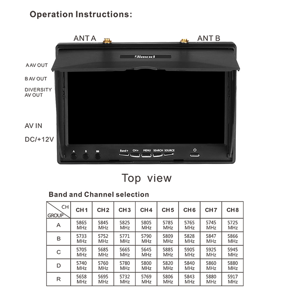 9IMOD LCD5802D FPV Monitor with DVR 5.8G 40CH 7 Inch LCD Screen