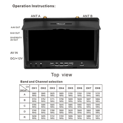 9IMOD LCD5802D FPV Monitor with DVR 5.8G 40CH 7 Inch LCD Screen