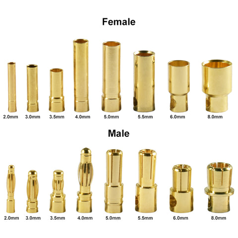 Battery Parts 5 Pair /10 2.0 3.0 3.5 4.0 5.0 5.5 6.0 8.0mm Connector