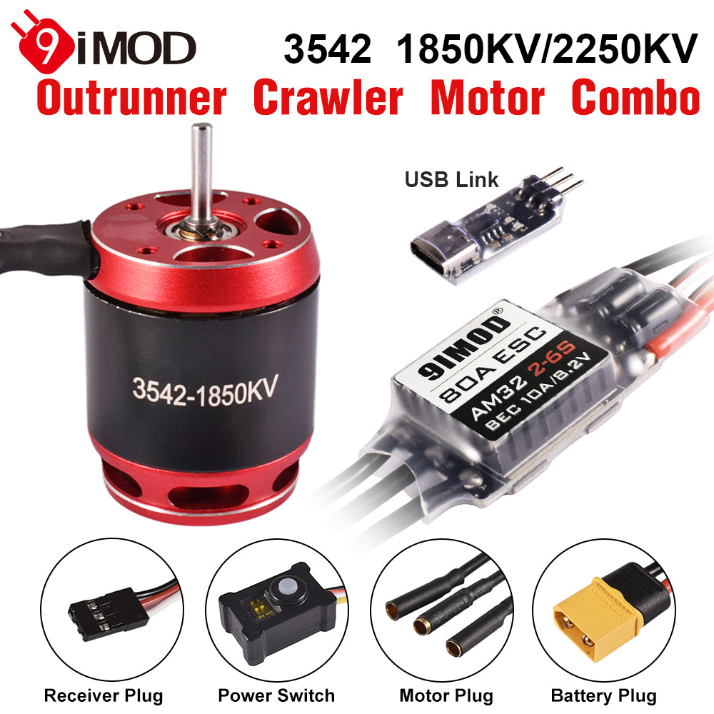 9imod 3542-1850/2250KV Motor Rock Crawler Wire Brushless + AM32 80A
