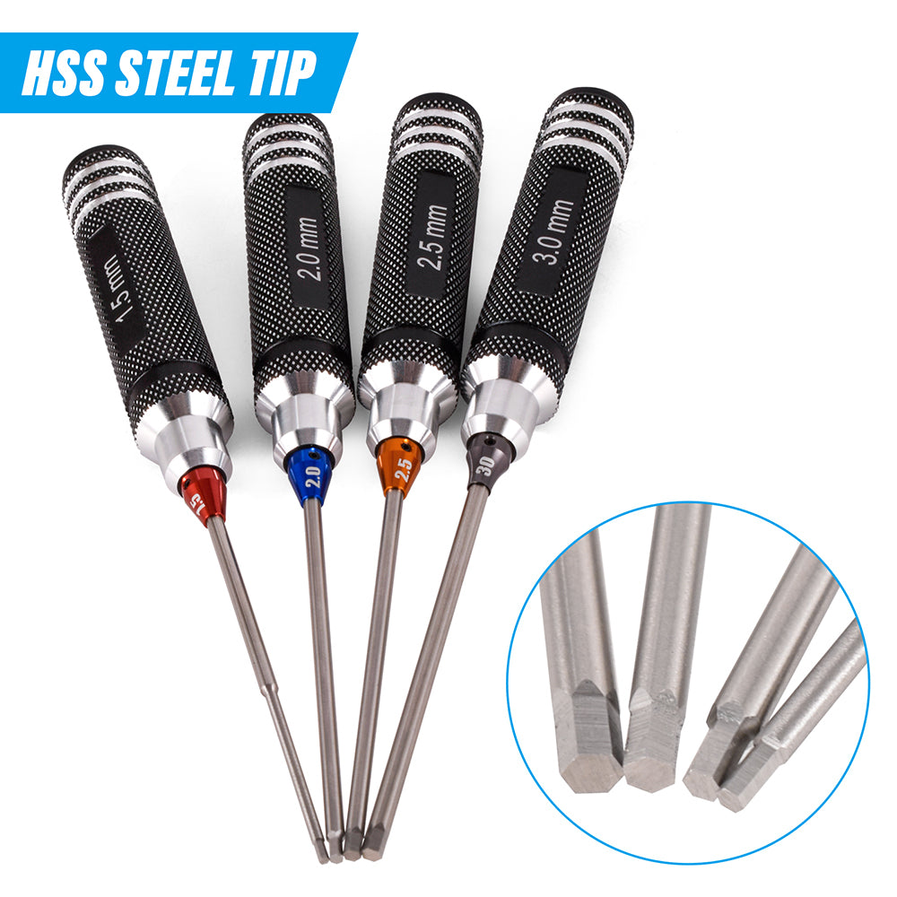 RC Hex Driver Set 4-Pack - 1.5/2.0/2.5/3.0mm with Hex Wrench Collars