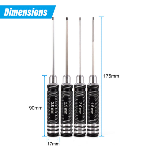 RC Hex Driver Set 4-Pack - 1.5/2.0/2.5/3.0mm with Hex Wrench Collars