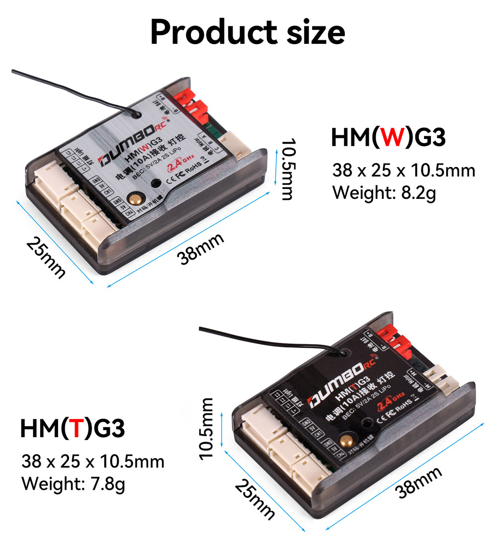 DUMBORC 10A 3-in-1 Receiver with Brushed ESC for RC Car