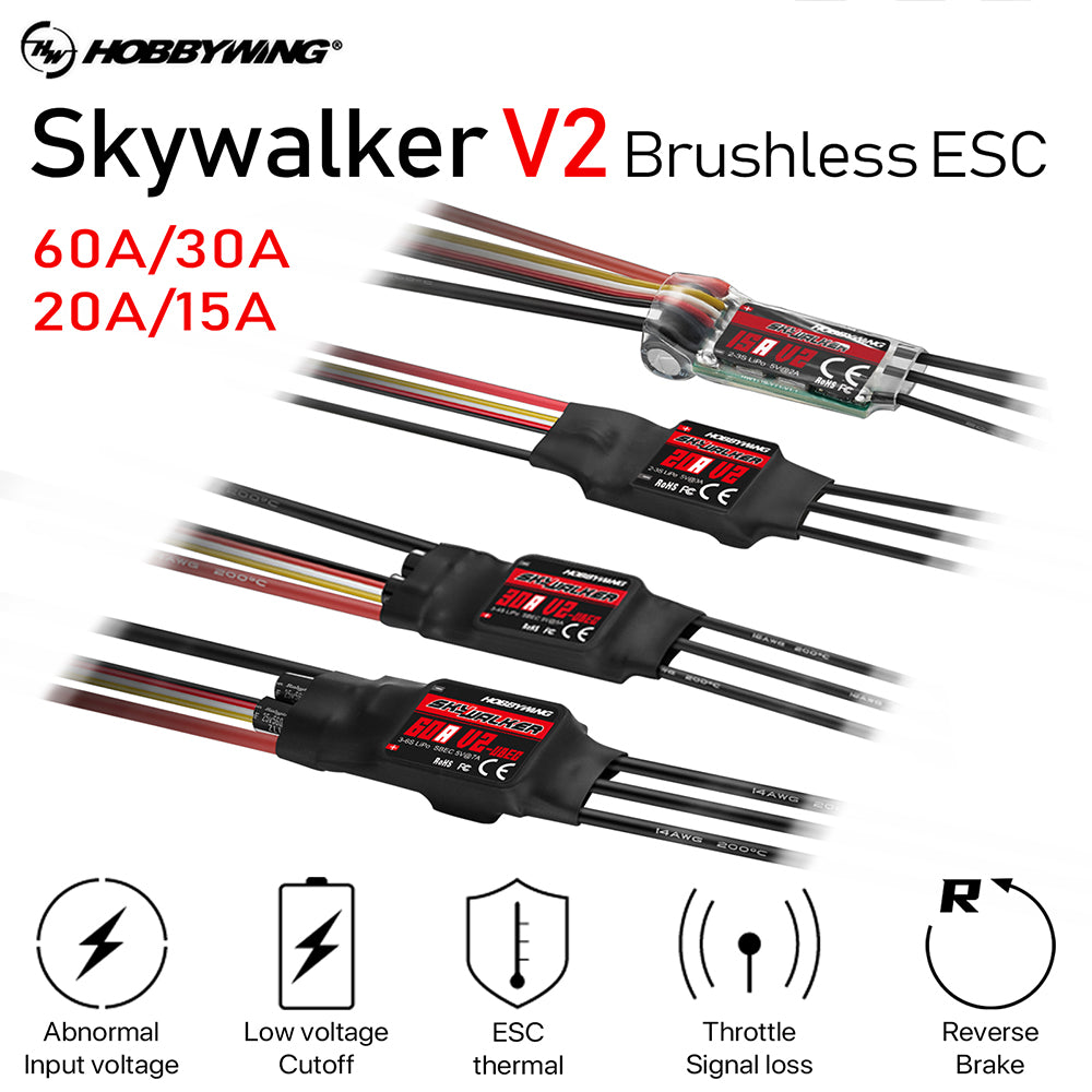HOBBYWING Skywalker V2 Brushless ESC 20A 30A 40A 50A 60A 80A 100A