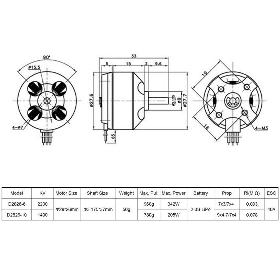 9IMOD D2826 Brushless Motor for Multi-Rotor (1400KV / 2200KV)