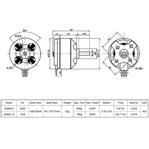 9IMOD D2826 Brushless Motor for Multi-Rotor (1400KV / 2200KV)