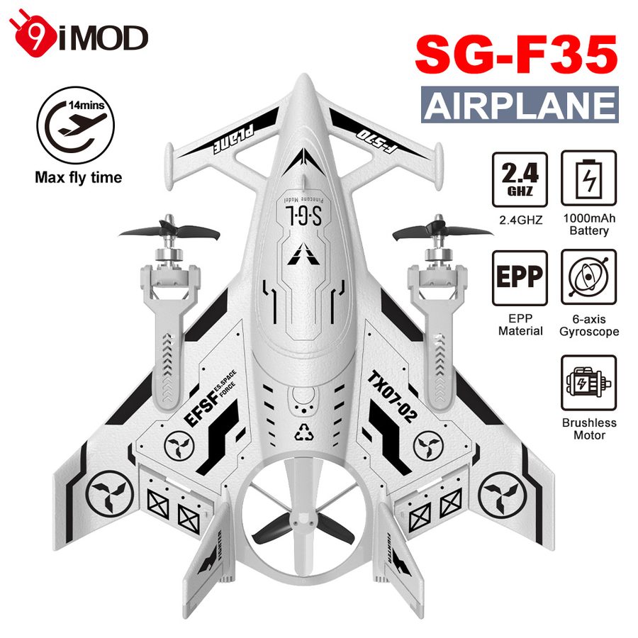 9IMOD RC Plane SG-F35 Aerobatic Fighterc 8Channels EPP Material 6-Axis Gyros 2.4G 3-Mode Flight 2 speeds Brushless Remote Control Glider