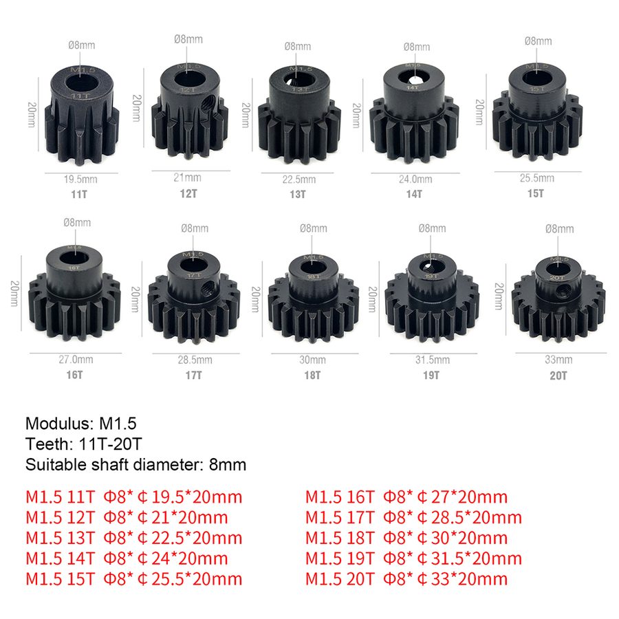 SURPASS HOBBY M1.5 Steel Pinion Gear /A1 Chrome Black HRC42-38 11T 3PCS