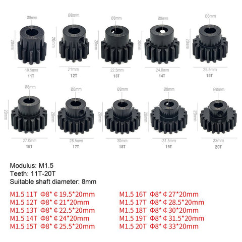 SURPASS HOBBY M1.5 Steel Pinion Gear /A1 Chrome Black HRC42-38 11T 3PCS