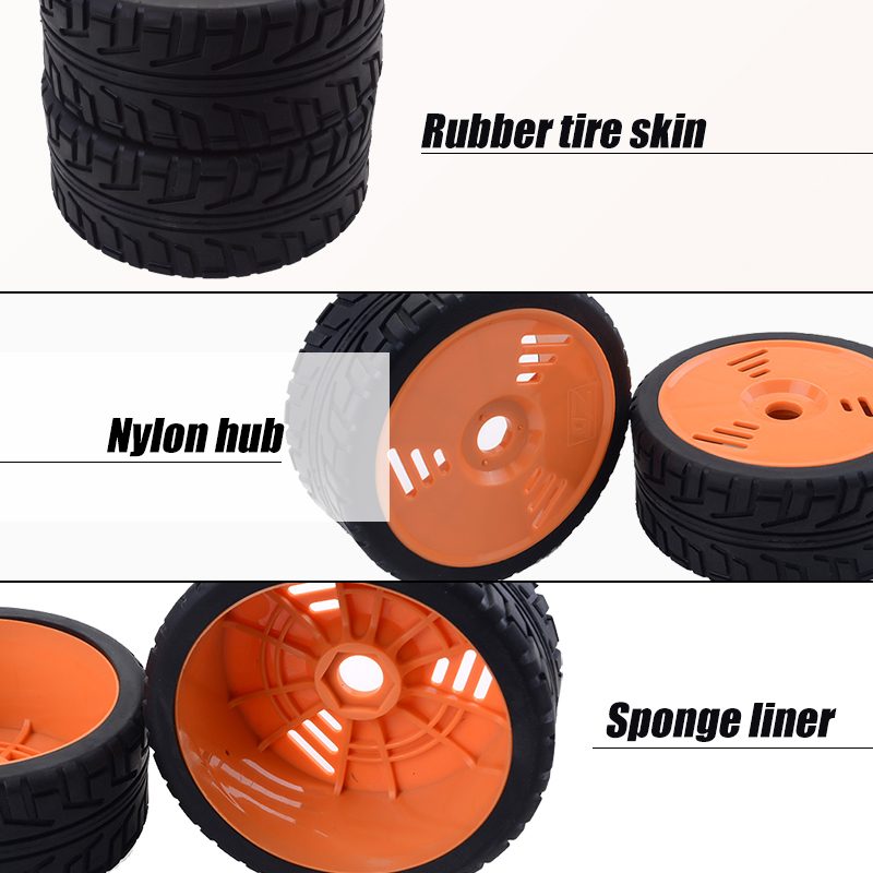 1/8 RC On-Road Buggy Wheels Tires 17mm Hex, Orange (1 Pair)