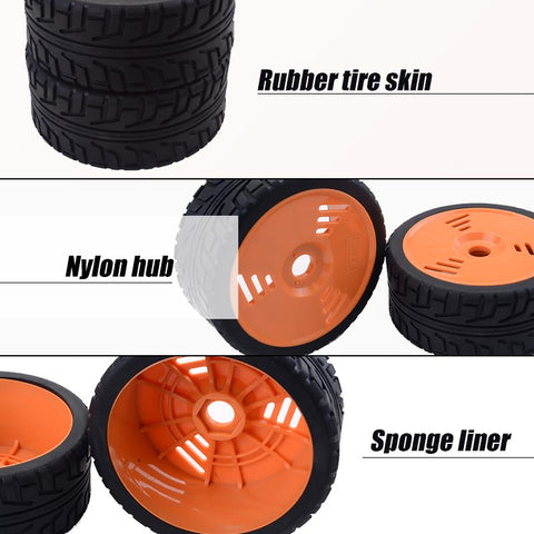 1/8 RC On-Road Buggy Wheels Tires 17mm Hex, Orange (1 Pair)