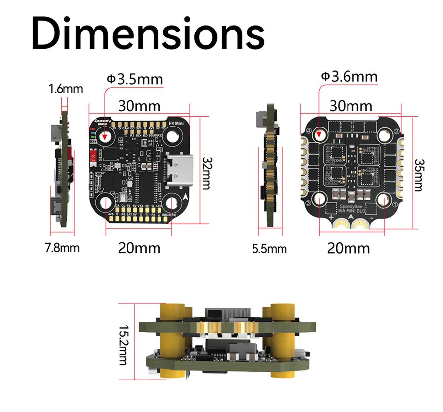 SpeedyBee SB-F4MINI-STACK Flight Controller / ESC Stack