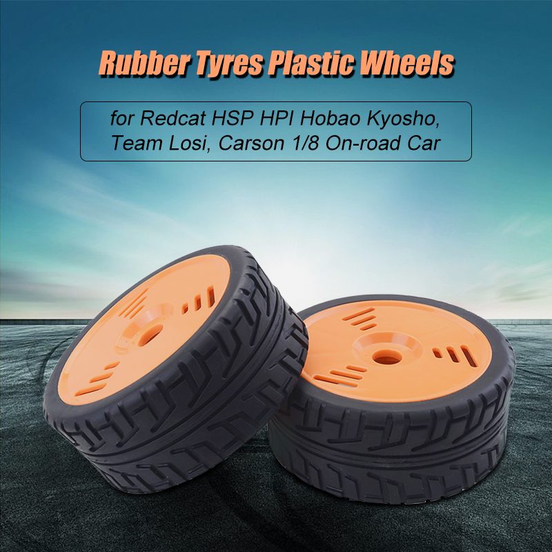 1/8 RC On-Road Buggy Wheels Tires 17mm Hex, Orange (1 Pair)