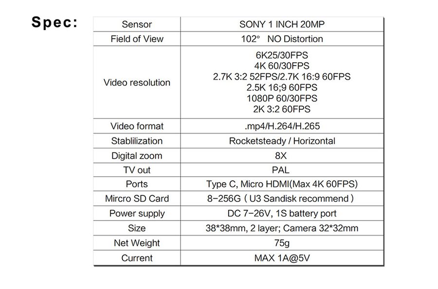 Hawkeye 6K Camera V6 PRO 1 inch HDMI AVUSB