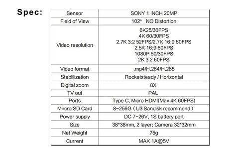 Hawkeye 6K Camera V6 PRO 1 inch HDMI AVUSB
