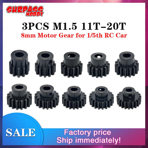 SURPASS HOBBY M1.5 Steel Pinion Gear /A1 Chrome Black HRC42-38 11T 3PCS