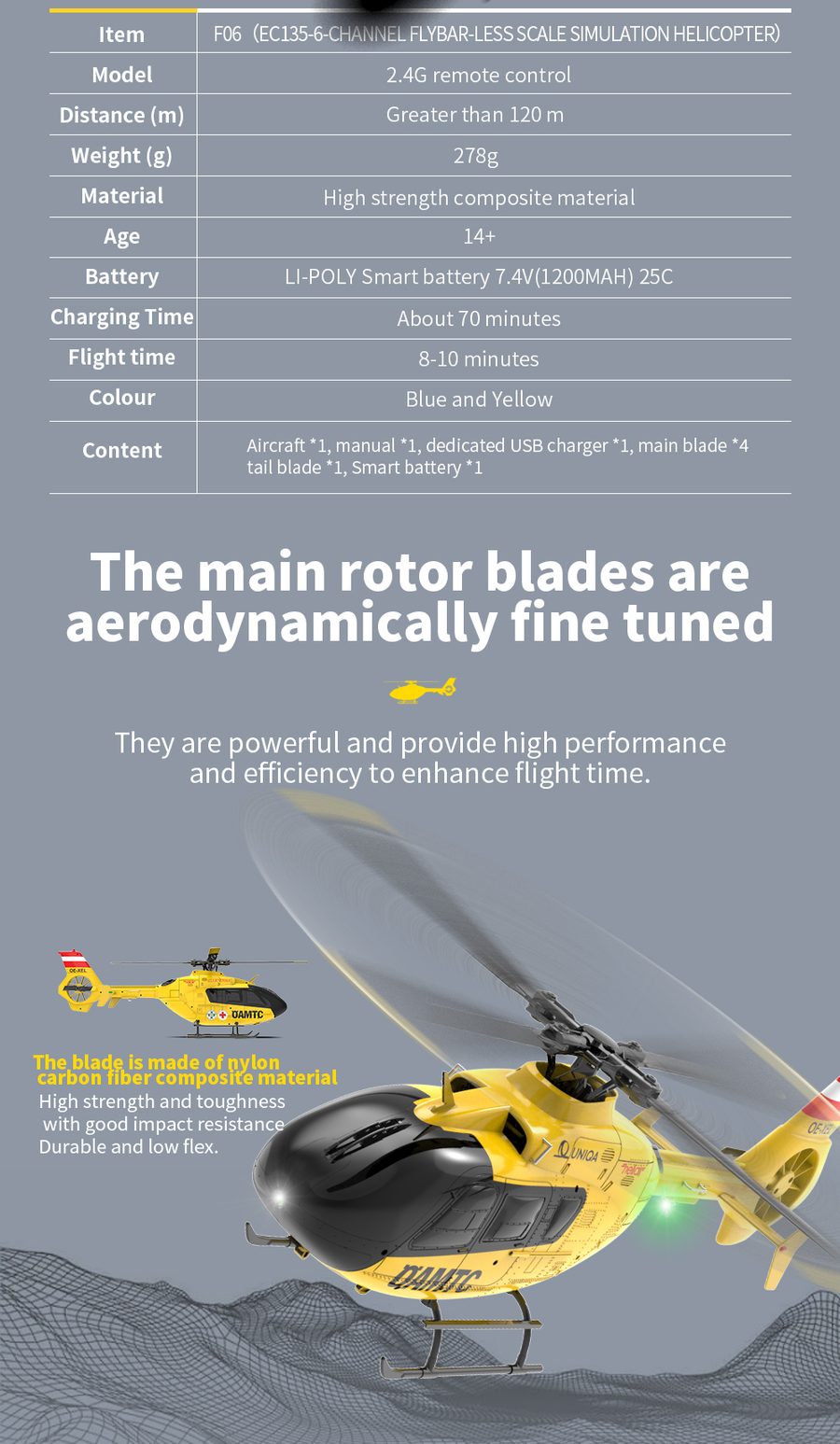 YUXIANG EC135 6CH Flybarless Scale Helicopter