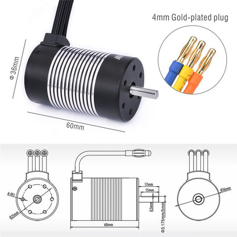 Rocket Black 2845 Sensorless Brushless Waterproof Motor 3.175mm Shaft