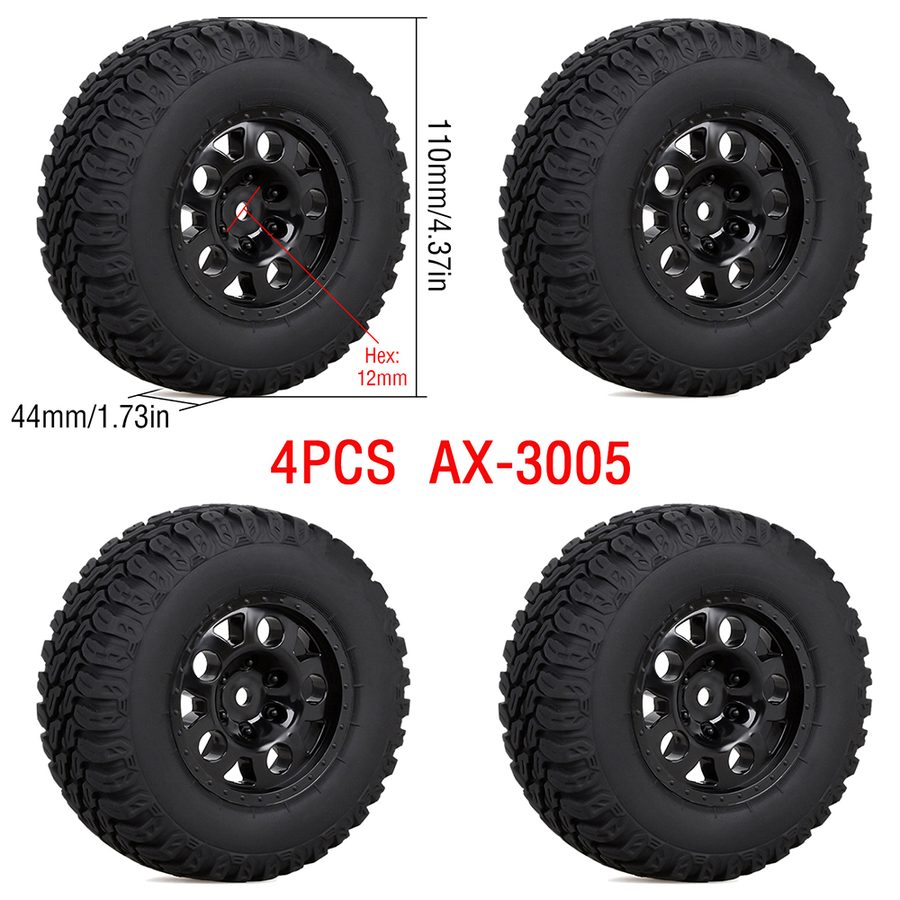 AUSTAR 1/10 4PCS Rubber Tires & Wheel Rim Set (110×44mm / 112×46mm)