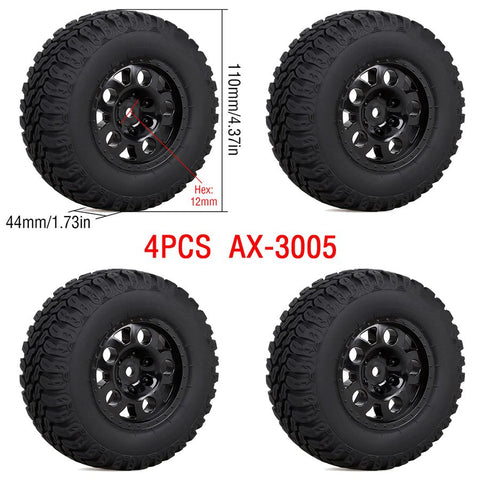 AUSTAR 1/10 4PCS Rubber Tires & Wheel Rim Set (110×44mm / 112×46mm)