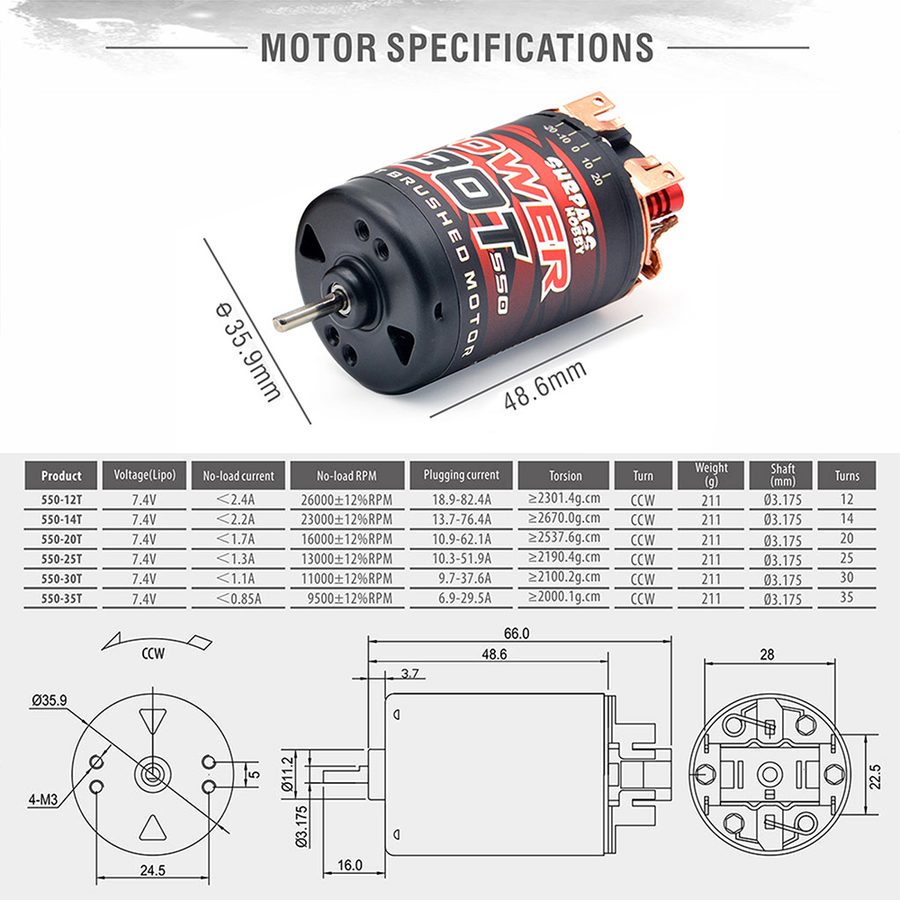 SURPASSHOBBY 550 BCD80A ESC +20T Brushed Motor 3-Slot